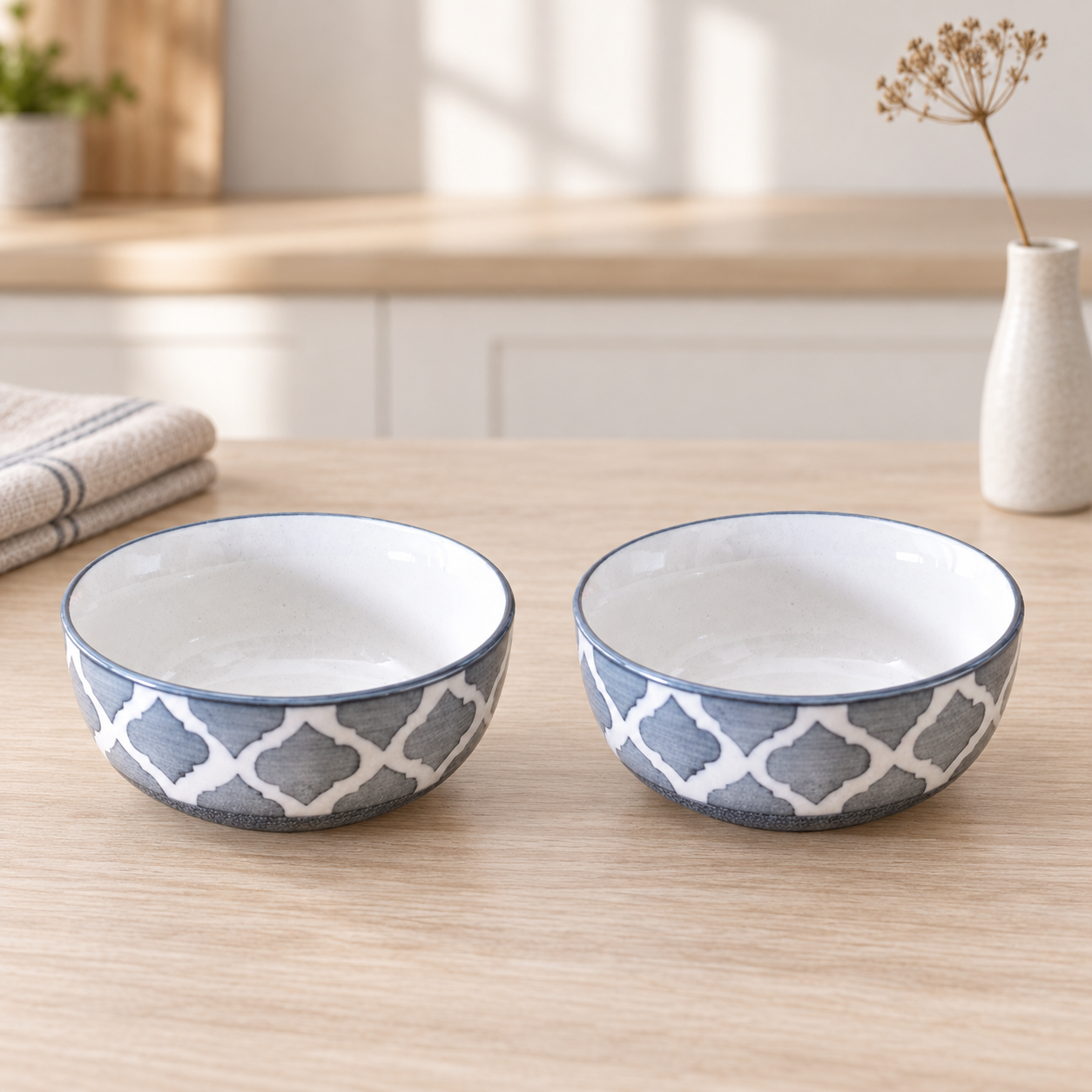 KunhaR Ceramic Serving Bowls, 400 ml Each, Set of 2, Grey, Small Bowls for Soup, Rice, Curry, Snacks and Desserts - Image 2