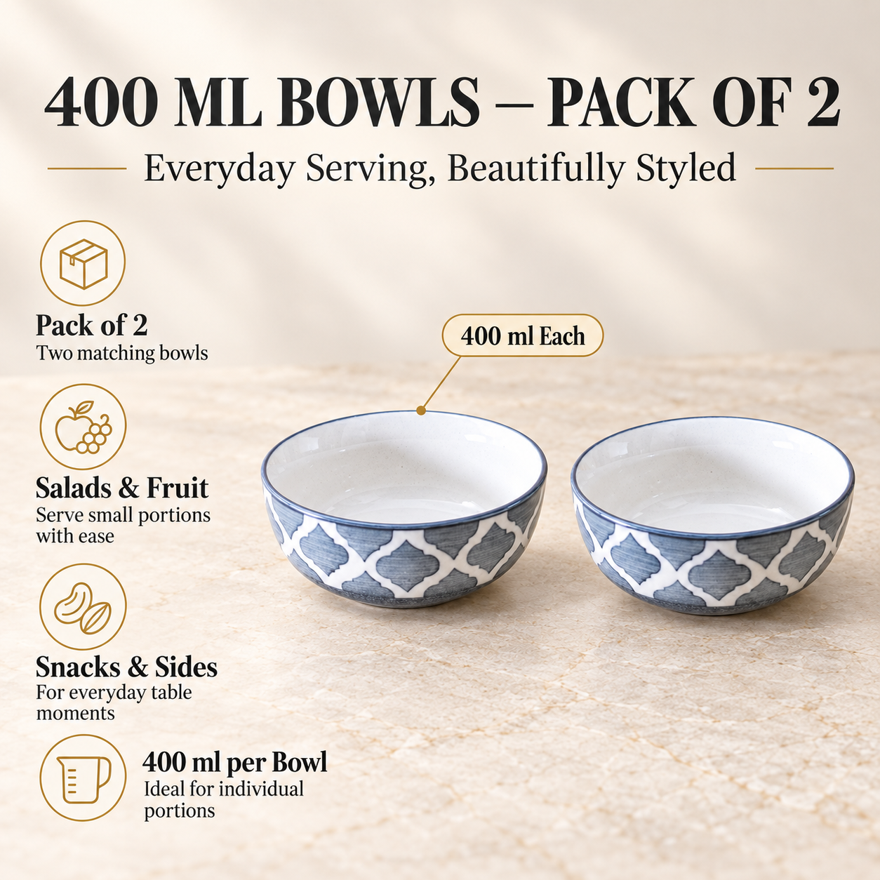 KunhaR Ceramic Serving Bowls, 400 ml Each, Set of 2, Grey, Small Bowls for Soup, Rice, Curry, Snacks and Desserts - Image 7