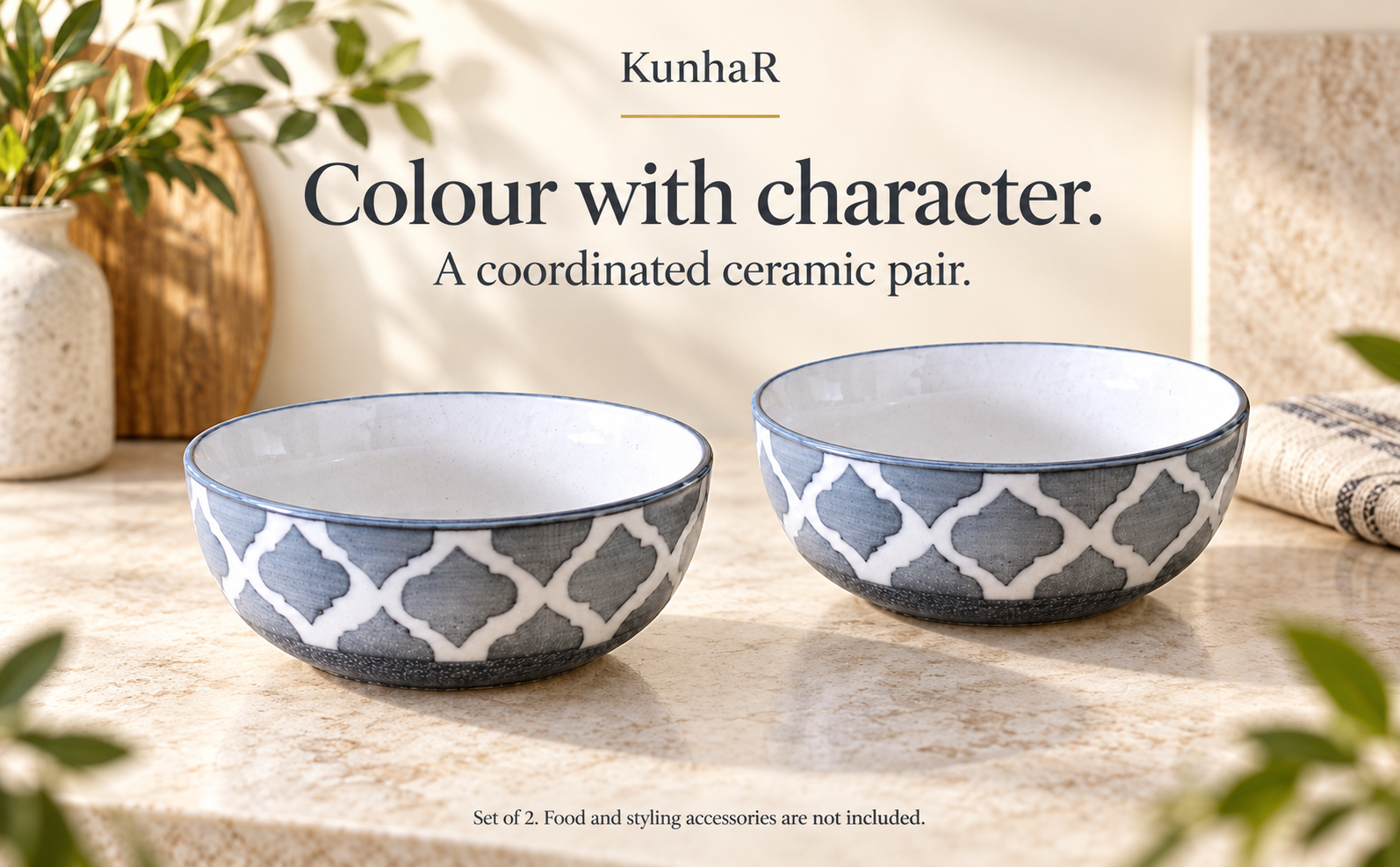 KunhaR Ceramic Serving Bowls, 400 ml Each, Set of 2, Grey, Small Bowls for Soup, Rice, Curry, Snacks and Desserts — finish