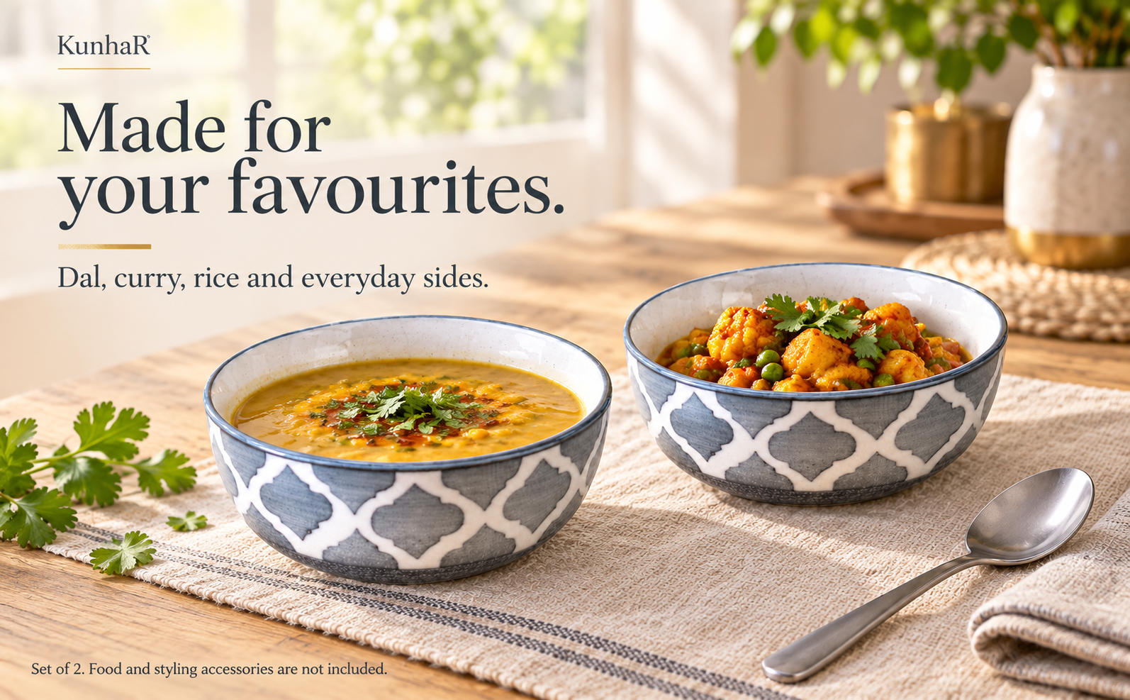 KunhaR Ceramic Serving Bowls, 400 ml Each, Set of 2, Grey, Small Bowls for Soup, Rice, Curry, Snacks and Desserts — serve