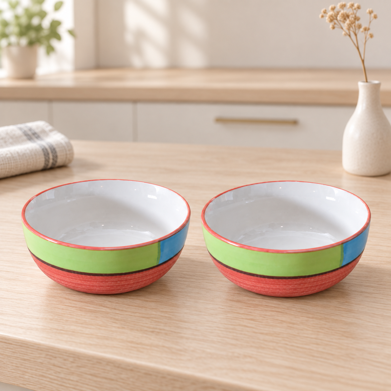KunhaR Ceramic Serving Bowls, 400 ml Each, Set of 2, Red, Small Bowls for Soup, Rice, Curry, Snacks and Desserts - Image 2