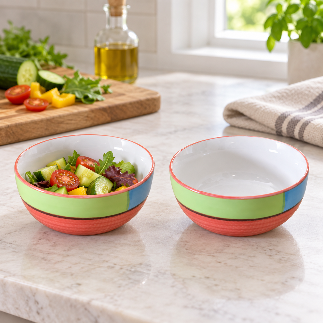 KunhaR Ceramic Serving Bowls, 400 ml Each, Set of 2, Red, Small Bowls for Soup, Rice, Curry, Snacks and Desserts - Image 4