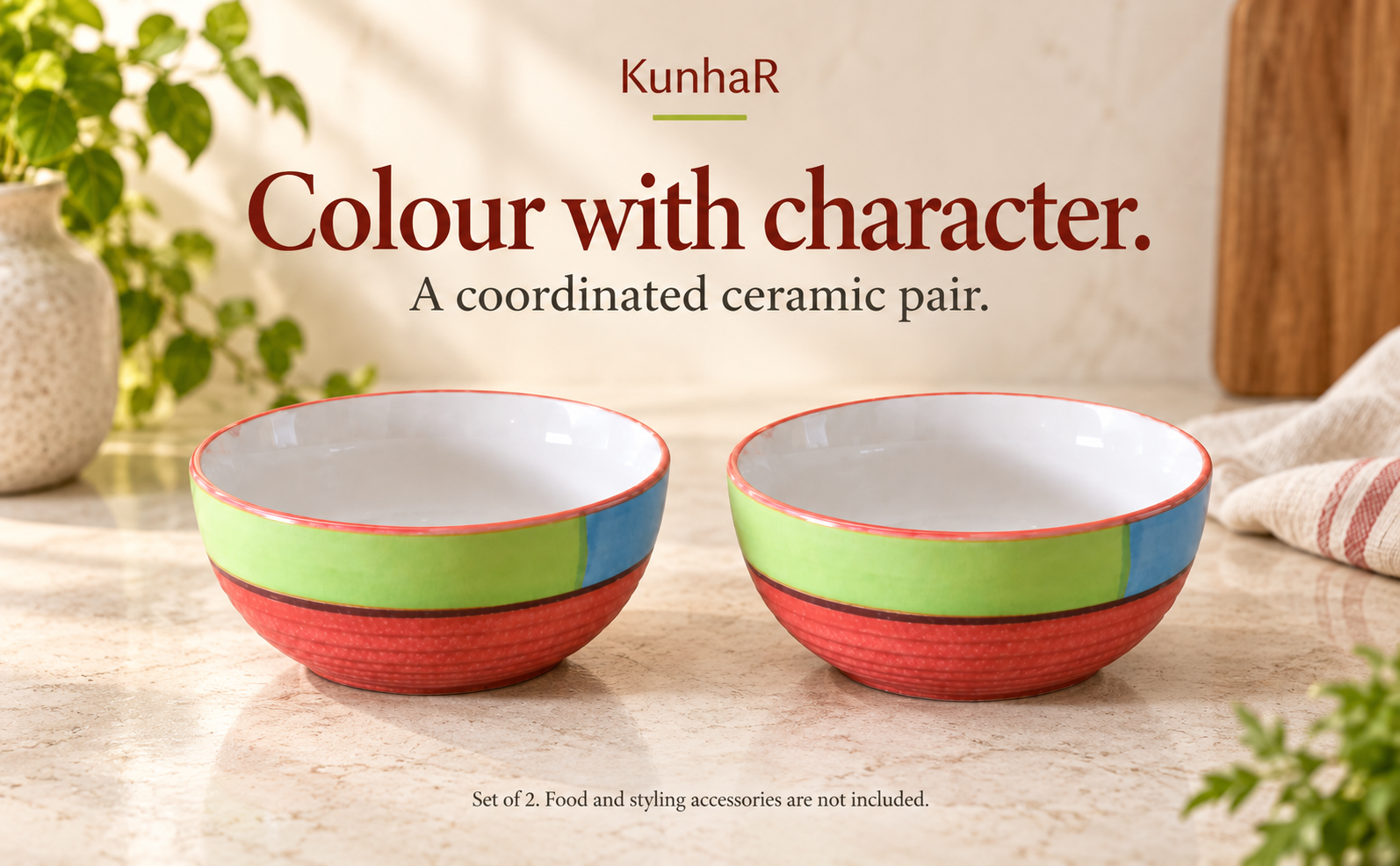KunhaR Ceramic Serving Bowls, 400 ml Each, Set of 2, Red, Small Bowls for Soup, Rice, Curry, Snacks and Desserts — finish
