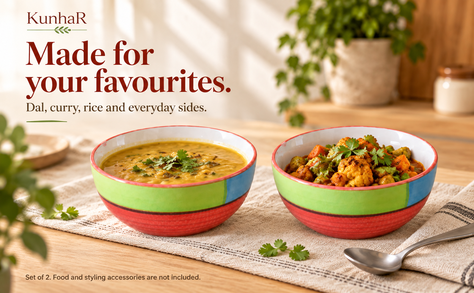 KunhaR Ceramic Serving Bowls, 400 ml Each, Set of 2, Red, Small Bowls for Soup, Rice, Curry, Snacks and Desserts — serve