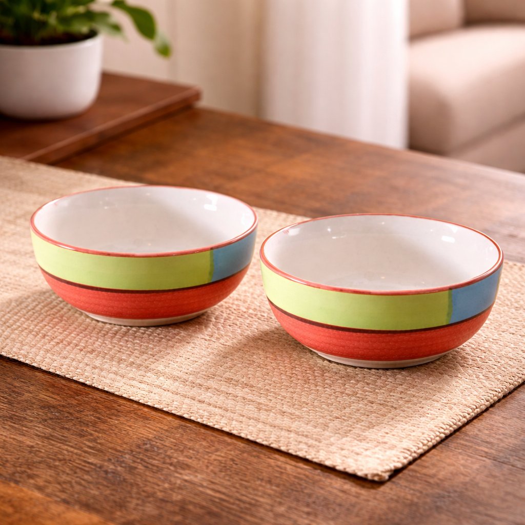 Kunhar Ceramic Serving Bowls (Red, 400 ml) - 2 Pieces
