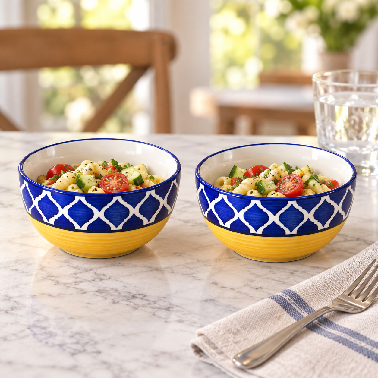 KunhaR Ceramic Serving Bowls, 400 ml Each, Set of 2, Yellow Blue, Small Bowls for Soup, Rice, Curry, Snacks and Desserts - Image 3
