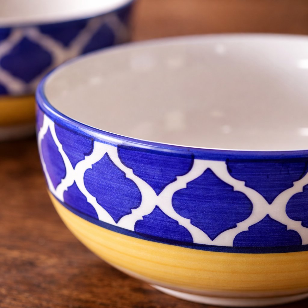 Kunhar Ceramic Serving Bowls (Yellow Blue, 400 ml) - 2 Pieces - Image 7