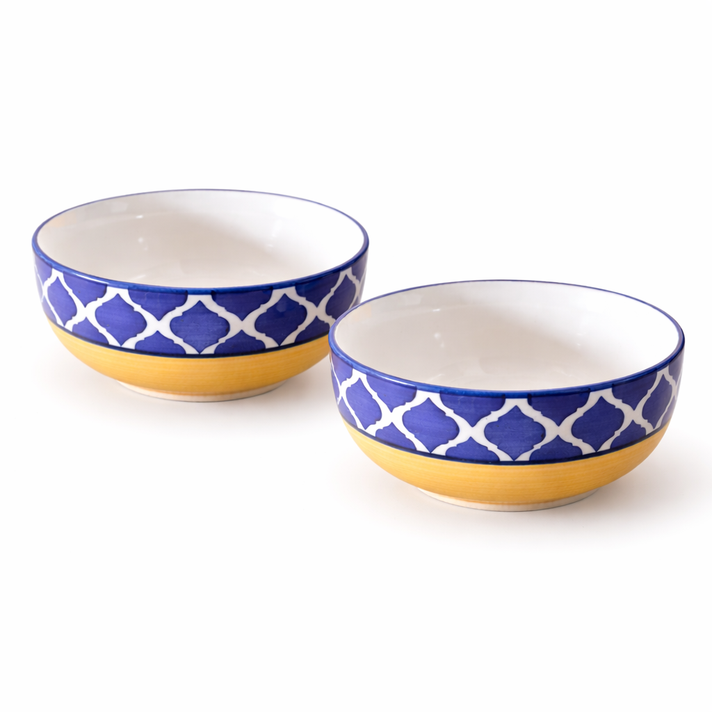 Kunhar Ceramic Serving Bowls (Yellow Blue, 400 ml) - 2 Pieces - Image 2