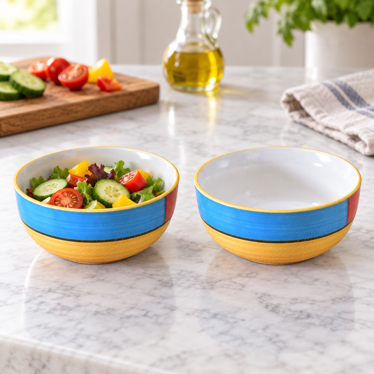 KunhaR Ceramic Serving Bowls, 400 ml Each, Set of 2, Yellow Multi, Small Bowls for Soup, Rice, Curry, Snacks and Desserts - Image 4