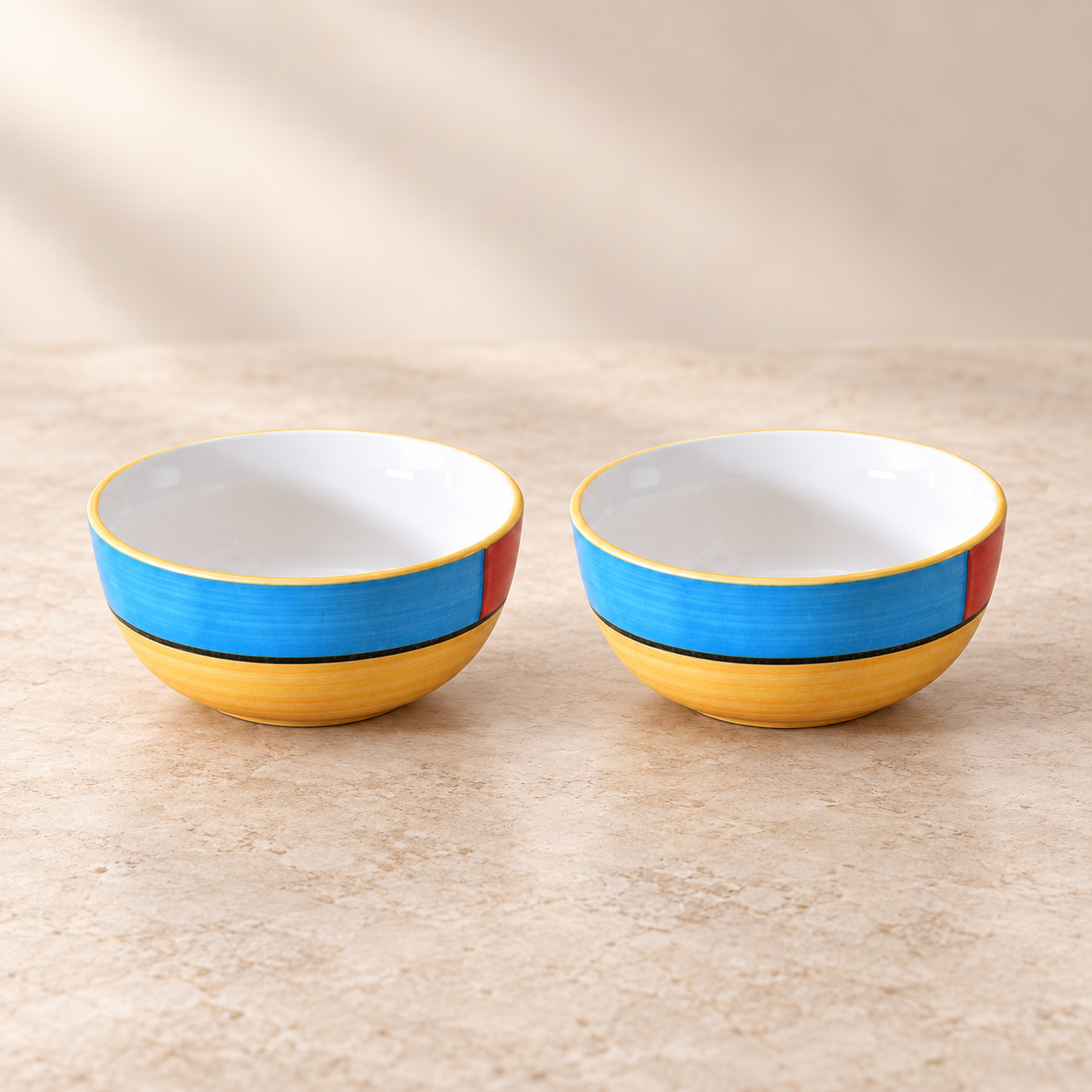 KunhaR Ceramic Serving Bowls, 400 ml Each, Set of 2, Yellow Multi, Small Bowls for Soup, Rice, Curry, Snacks and Desserts - Image 6