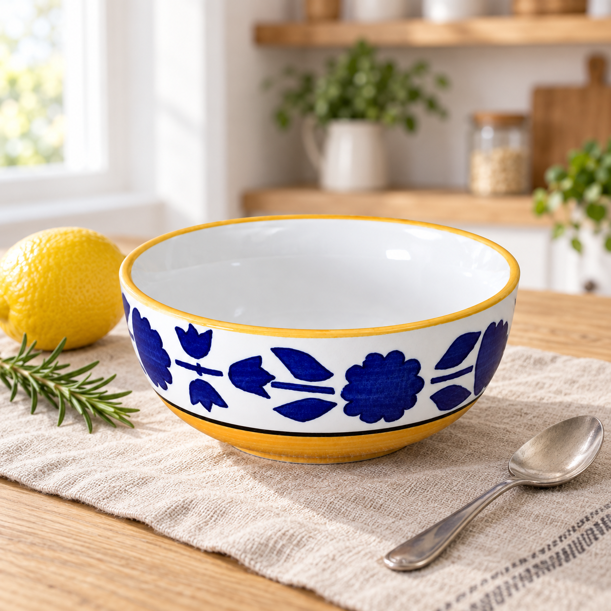 KunhaR Ceramic Serving Bowl, 600 ml, Yellow, Multipurpose Bowl for Mixing, Serving, Salad, Pasta & Snacks, 1 Piece