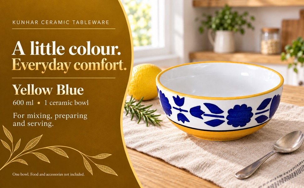 KunhaR Yellow 600 ml ceramic serving bowl product story banner