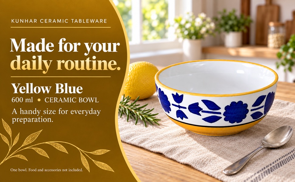 KunhaR Yellow 600 ml ceramic serving bowl everyday features banner