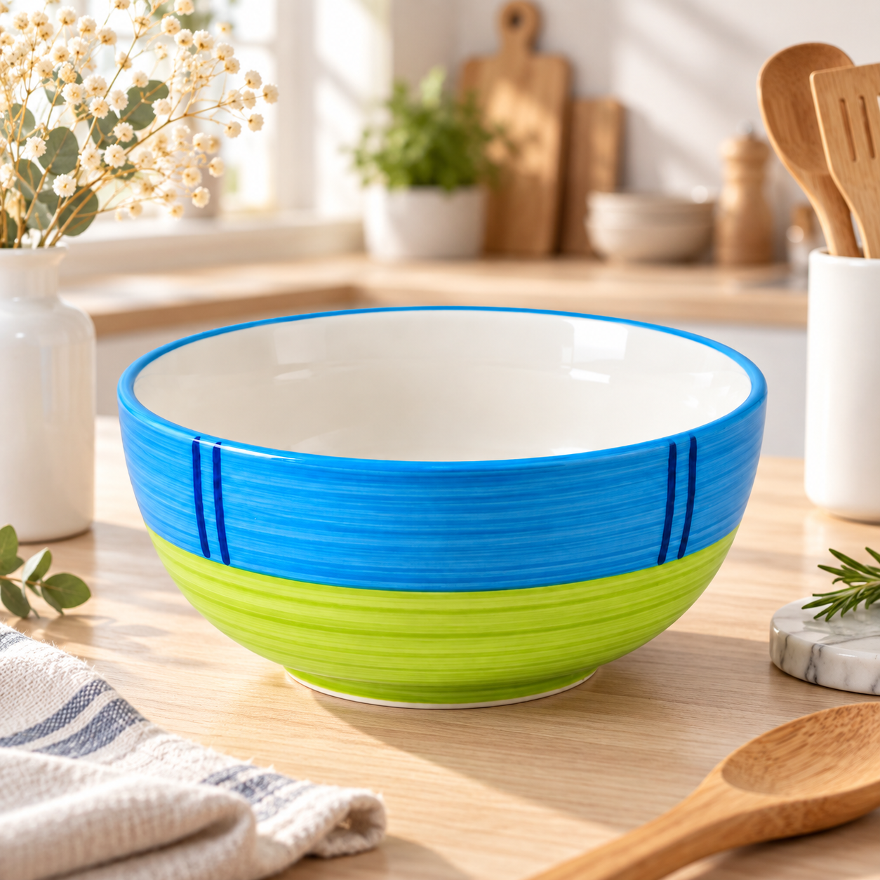 KunhaR Ceramic Serving Bowl, 600 ml, Green, Multipurpose Bowl for Mixing, Serving, Salad, Pasta & Snacks, 1 Piece - Image 2