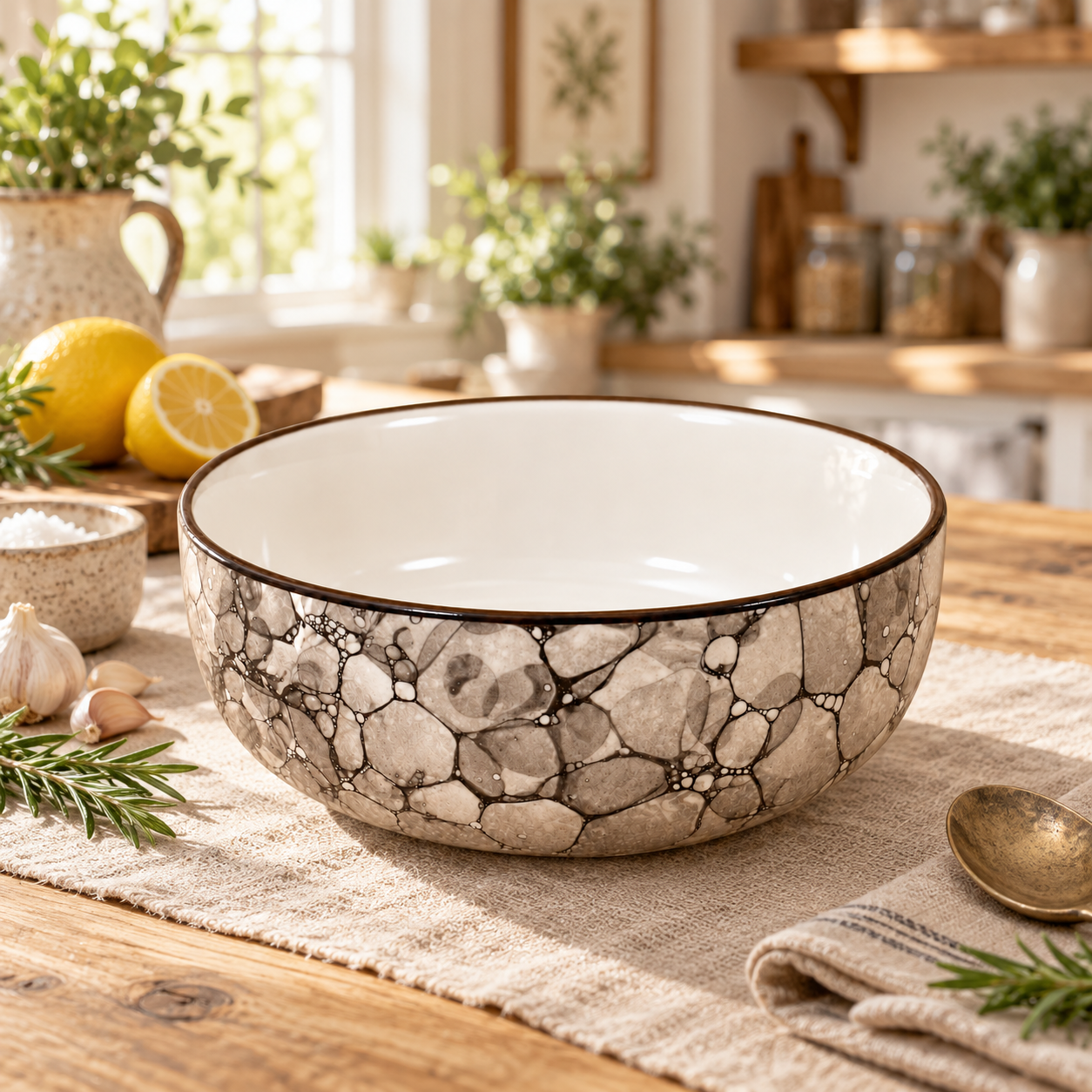 KunhaR Ceramic Serving Bowl, 600 ml, Black Luster, Multipurpose Bowl for Mixing, Serving, Salad, Pasta & Snacks, 1 Piece