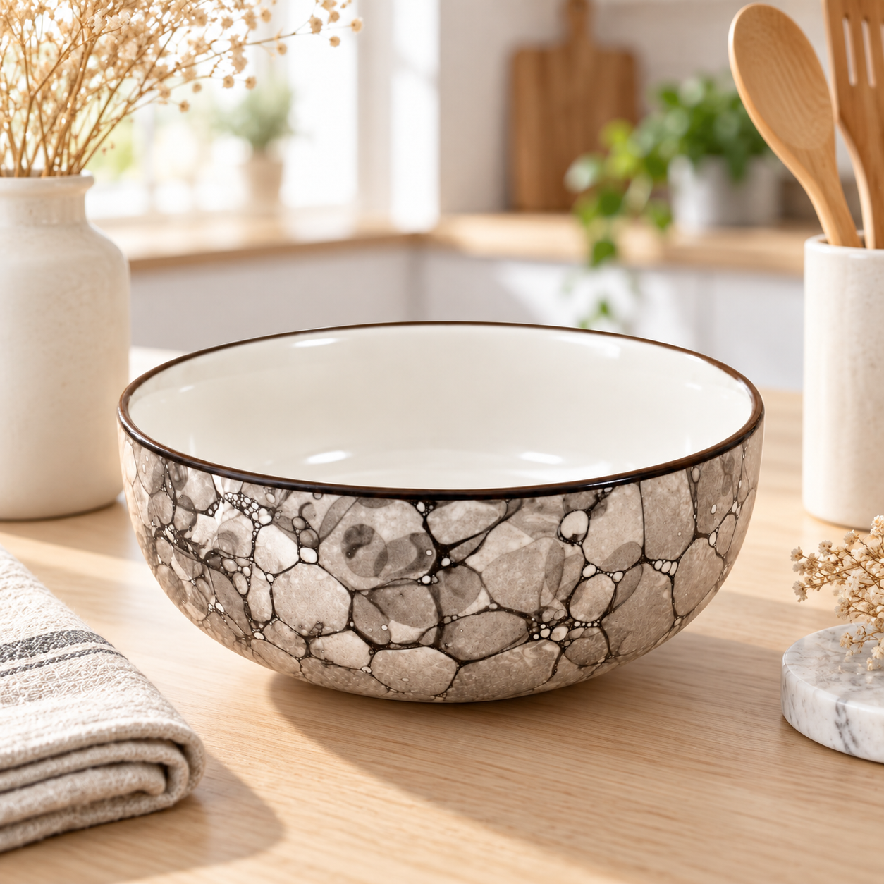KunhaR Ceramic Serving Bowl, 600 ml, Black Luster, Multipurpose Bowl for Mixing, Serving, Salad, Pasta & Snacks, 1 Piece - Image 2
