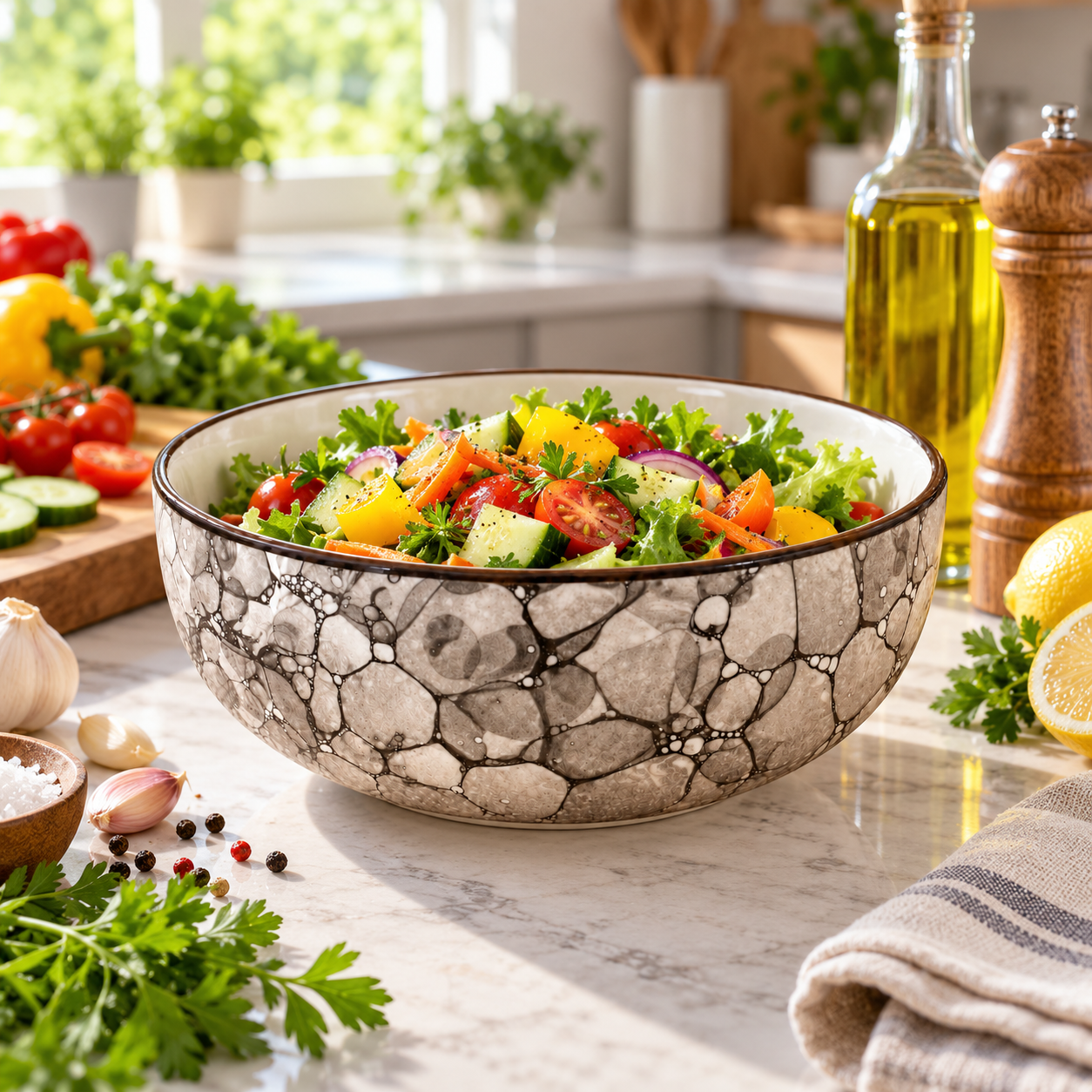 KunhaR Ceramic Serving Bowl, 600 ml, Black Luster, Multipurpose Bowl for Mixing, Serving, Salad, Pasta & Snacks, 1 Piece - Image 4