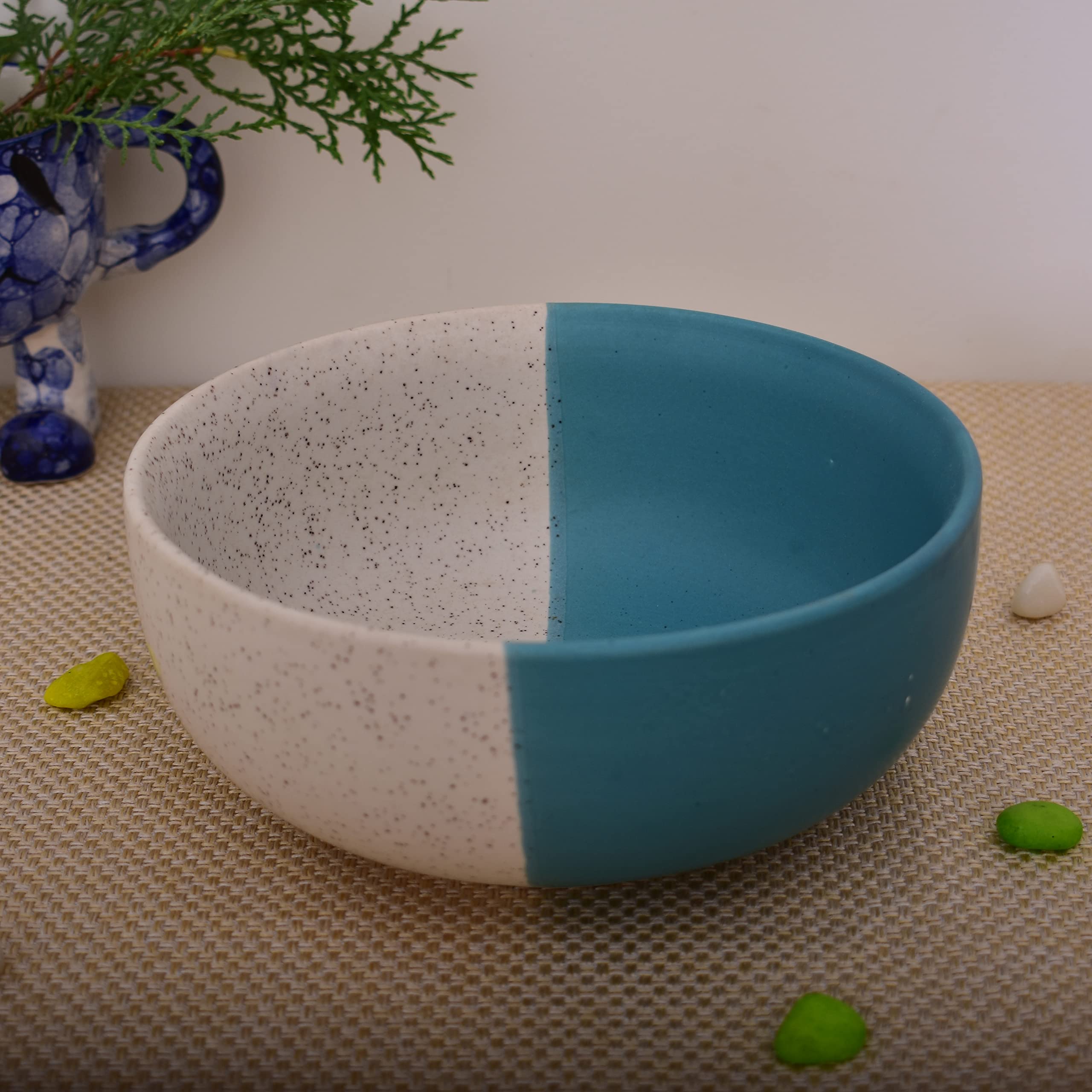 Kunhar Ceramic Bowl 600 ml White Dusty Blue - Image 3