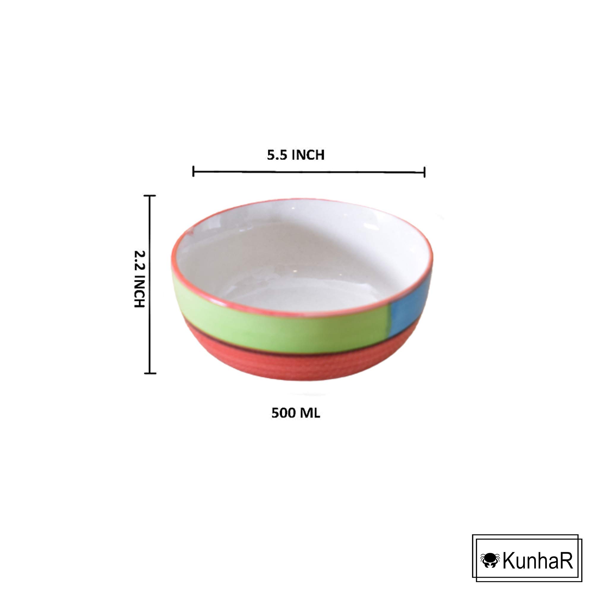 Kunhar Ceramic Serving Bowls (Red, 600 ml) - 1 Piece - Image 3
