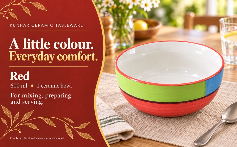 KunhaR Red 600 ml ceramic serving bowl product story banner