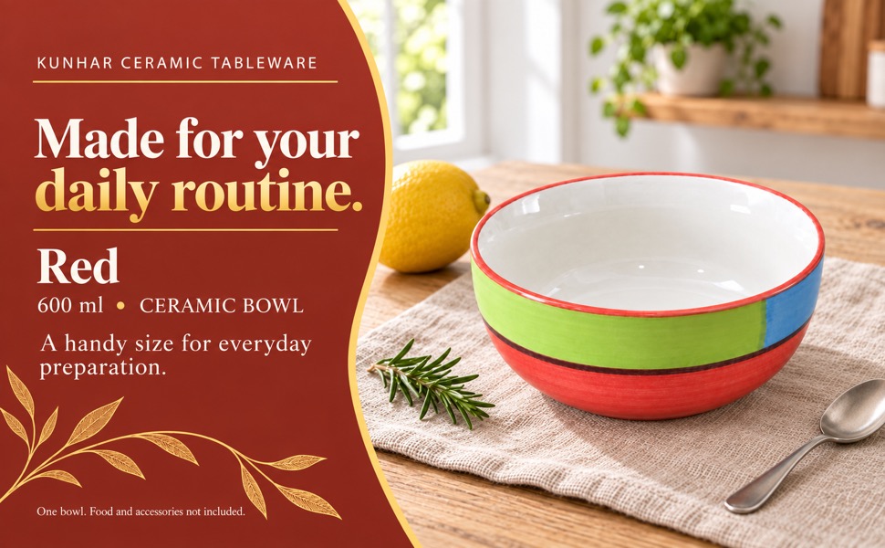 KunhaR Red 600 ml ceramic serving bowl everyday features banner