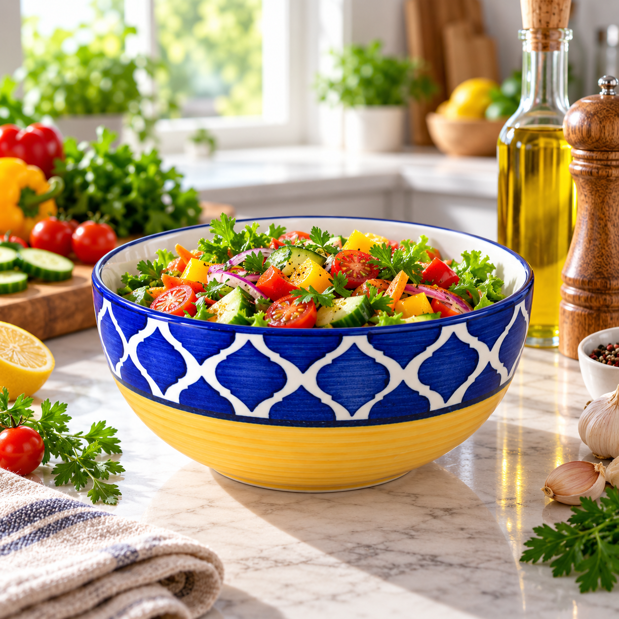 KunhaR Ceramic Serving Bowl, 600 ml, Yellow Blue, Multipurpose Bowl for Mixing, Serving, Salad, Pasta & Snacks, 1 Piece - Image 4
