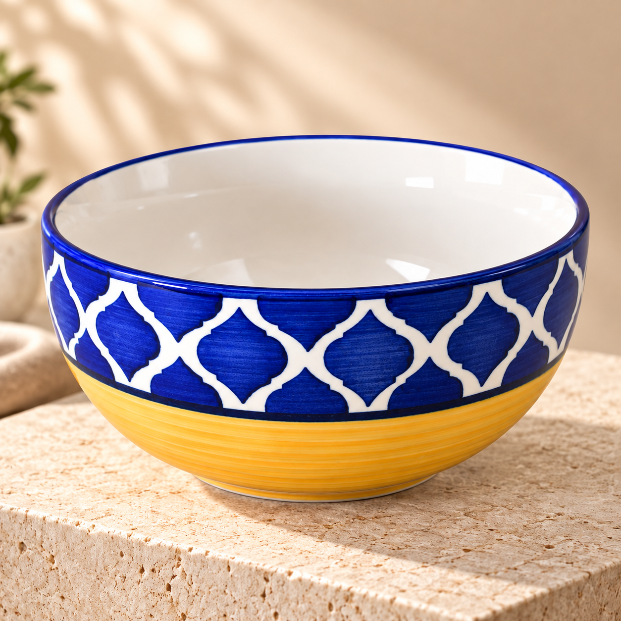 KunhaR Ceramic Serving Bowl, 600 ml, Yellow Blue, Multipurpose Bowl for Mixing, Serving, Salad, Pasta & Snacks, 1 Piece - Image 6