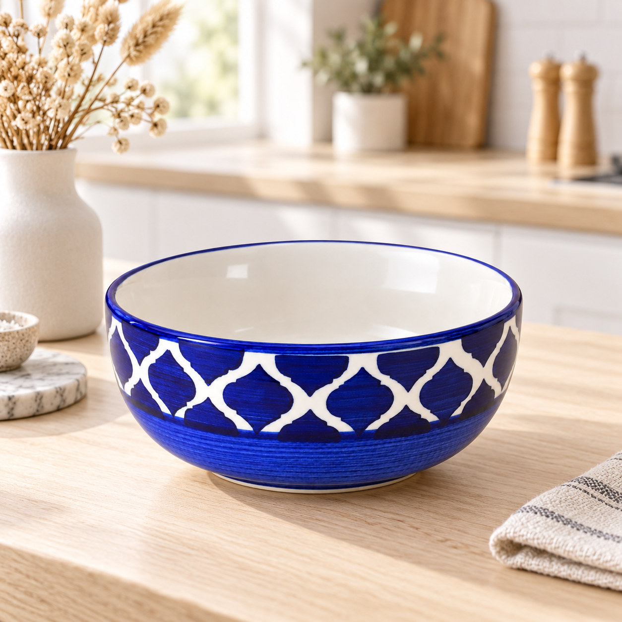 KunhaR Ceramic Serving Bowl, 600 ml, Blue Umrao, Multipurpose Bowl for Mixing, Serving, Salad, Pasta & Snacks, 1 Piece - Image 2