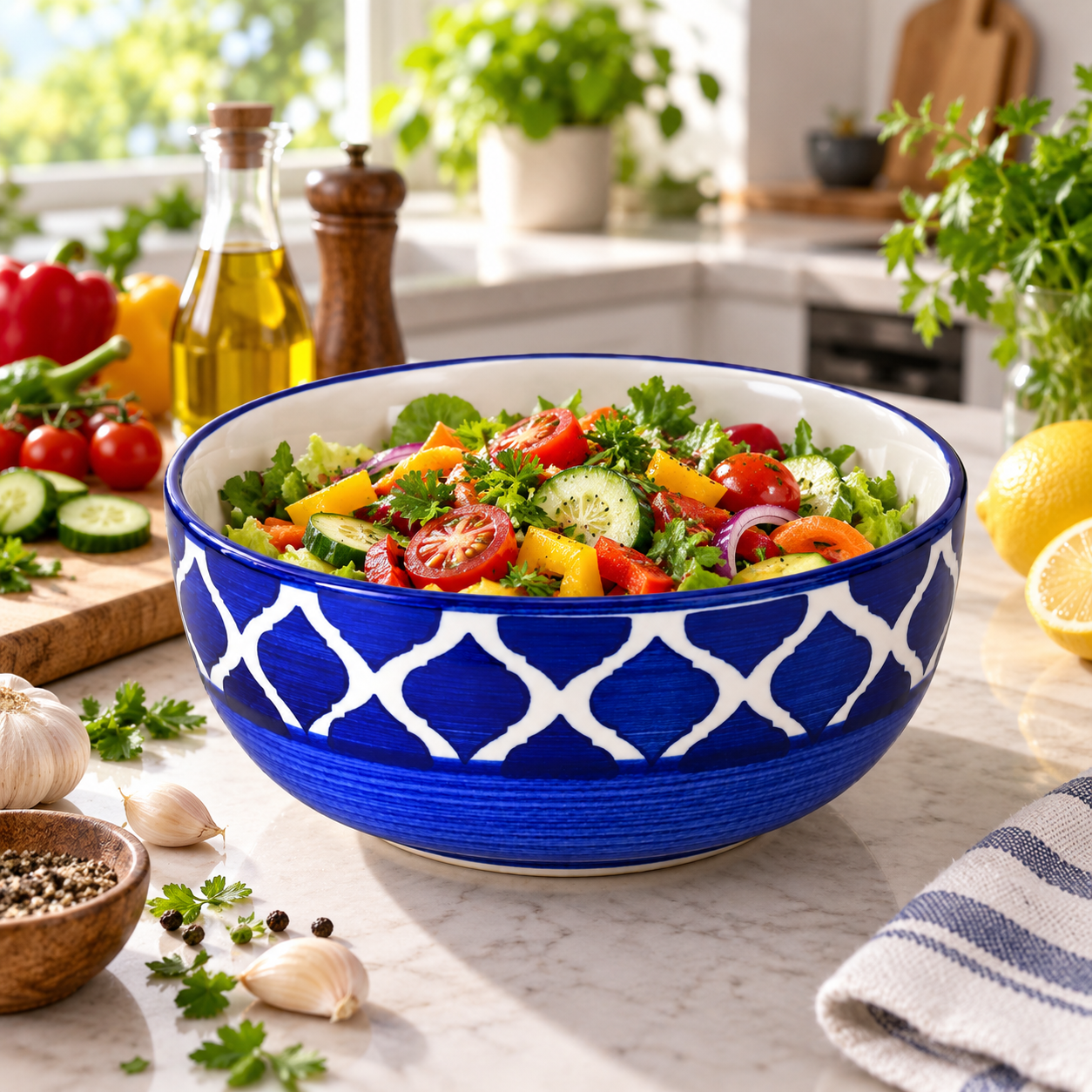 KunhaR Ceramic Serving Bowl, 600 ml, Blue Umrao, Multipurpose Bowl for Mixing, Serving, Salad, Pasta & Snacks, 1 Piece - Image 4