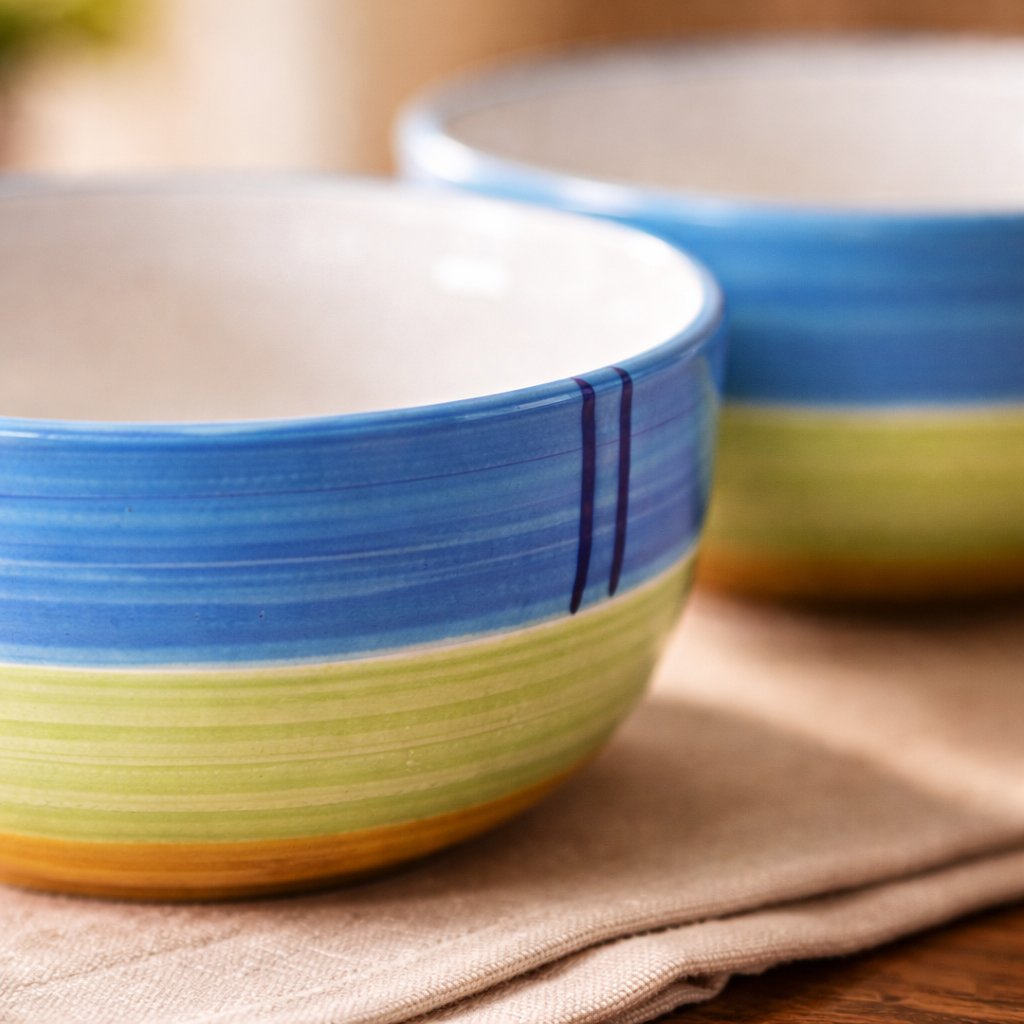 Kunhar Ceramic Mixing Bowls, Microwave Safe Bowl for Kitchen, Freezer & Dishwasher, Ideal for Snacks, Rice, Salad, and Noodles - 600 ML, 2 Pieces, Green - Image 5