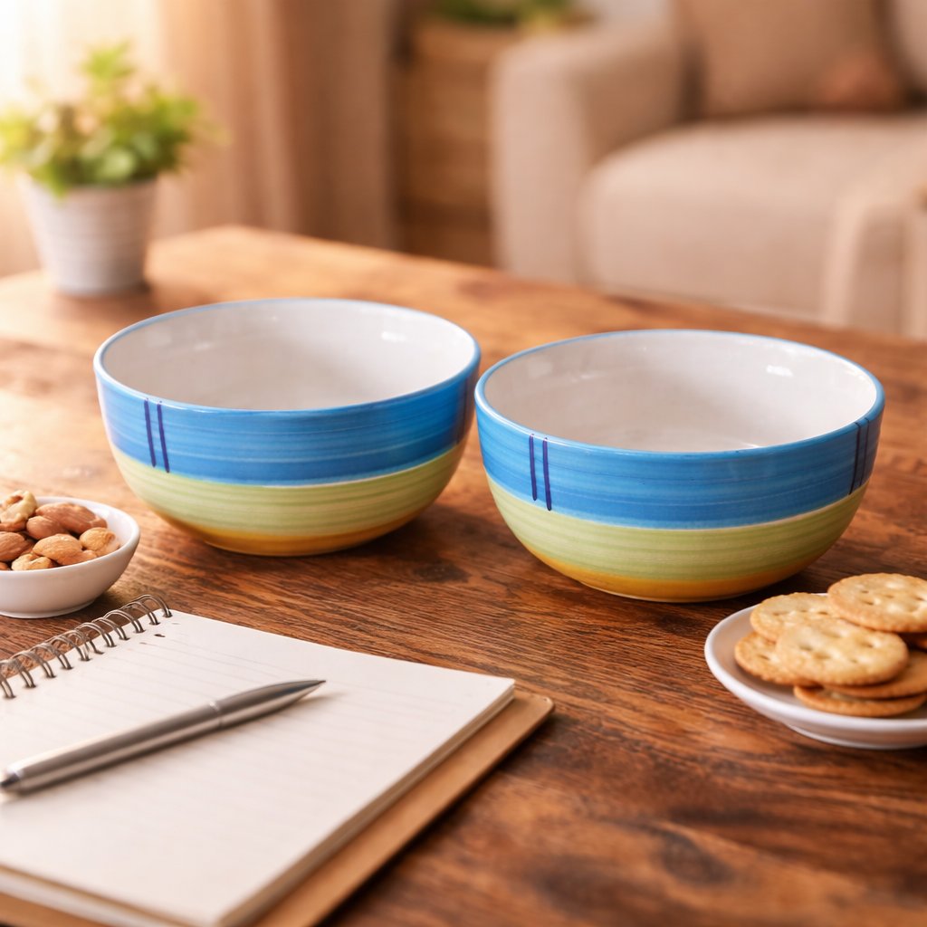 Kunhar Ceramic Mixing Bowls, Microwave Safe Bowl for Kitchen, Freezer & Dishwasher, Ideal for Snacks, Rice, Salad, and Noodles - 600 ML, 2 Pieces, Green - Image 4