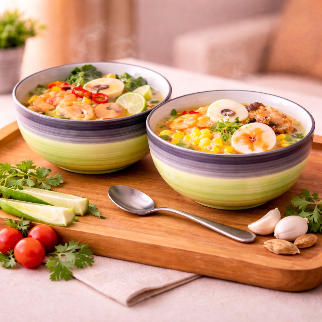 Kunhar Ceramic Mixing Bowls, Microwave Safe Bowl for Kitchen, Freezer & Dishwasher, Ideal for Snacks, Rice, Salad, and Noodles - 600 ML, 2 Pieces, Green Grey - Image 2