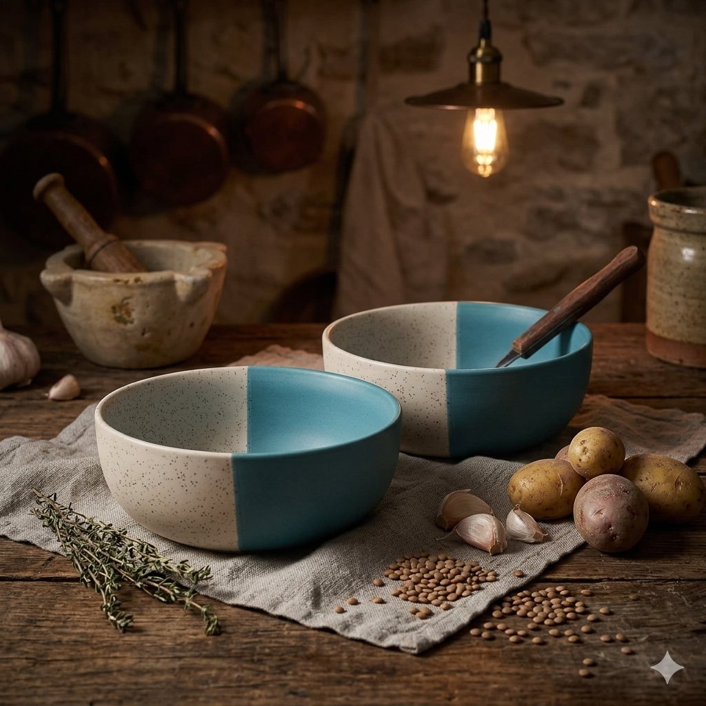 Kunhar Ceramic Mixing Bowls, Microwave Safe Bowl for Kitchen, Freezer & Dishwasher, Ideal for Snacks, Rice, Salad, and Noodles - 600 ML, 2 Pieces, White Dusty Blue - Image 2