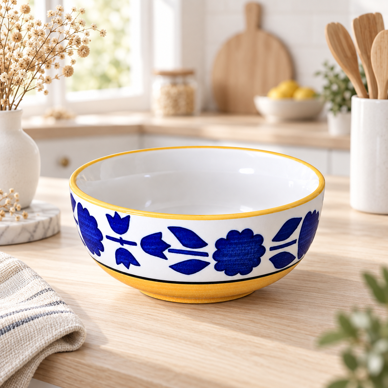 KunhaR Ceramic Serving Bowl 800 ml, Yellow | Medium Ceramic Bowl for Salad, Pasta, Noodles, Fruits, Curry & Snacks | Premium Tableware for Kitchen & Dining | 1 Piece - Image 2