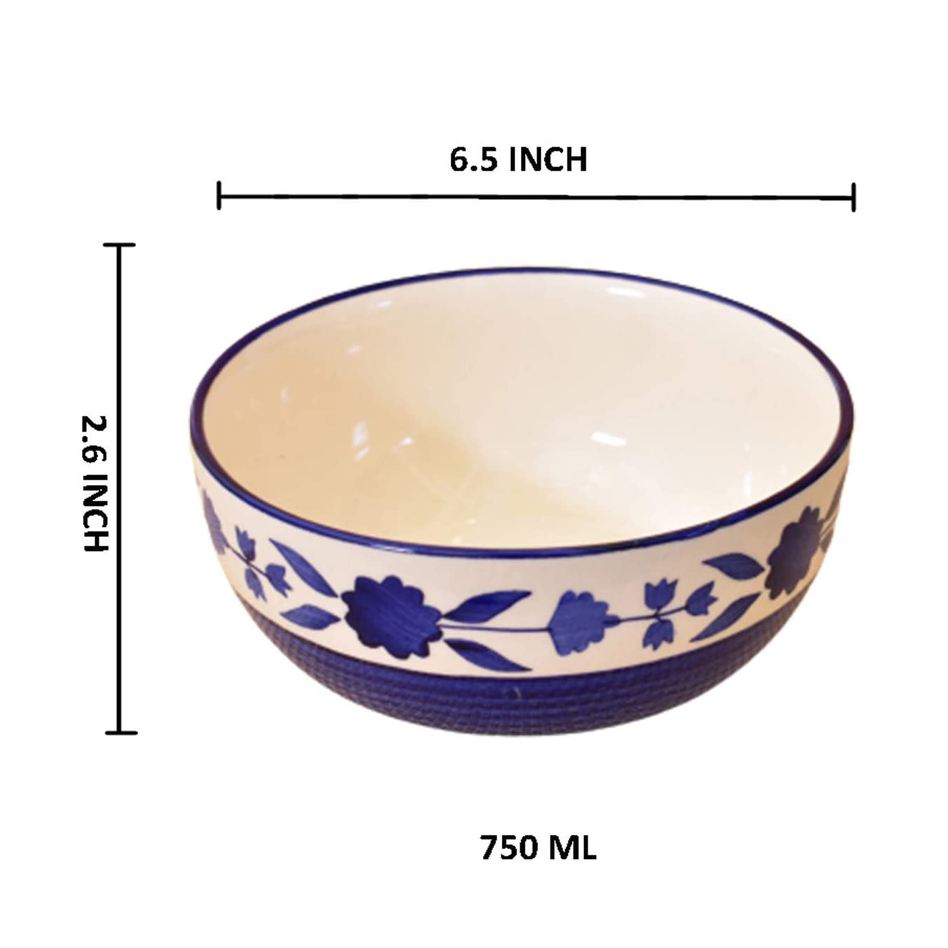 Kunhar Ceramic Serving Bowls (Blue Flower, 800 ml) - 1 Piece - Image 2