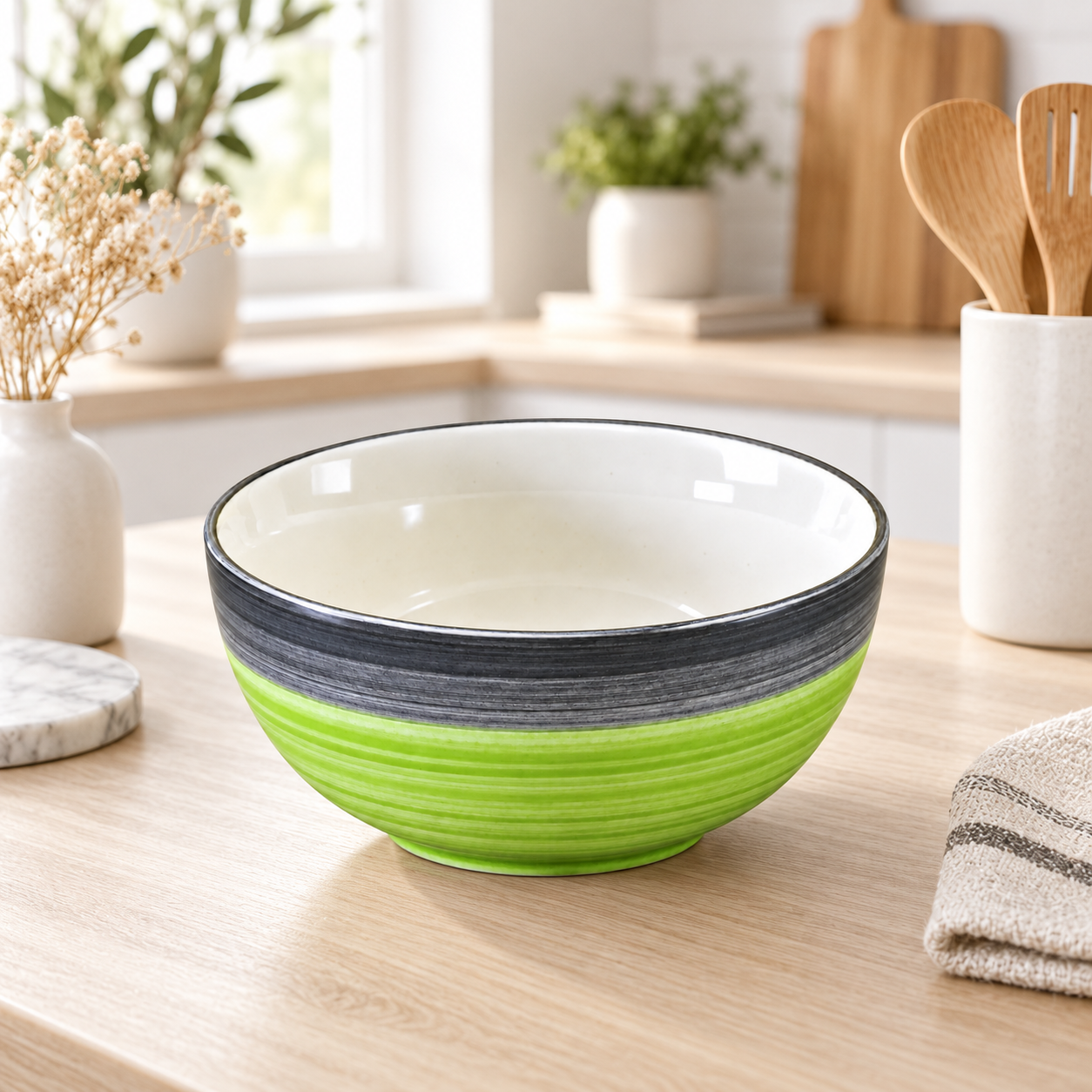 KunhaR Ceramic Serving Bowl 800 ml, Green Gray | Medium Ceramic Bowl for Salad, Pasta, Noodles, Fruits, Curry & Snacks | Premium Tableware for Kitchen & Dining | 1 Piece - Image 2