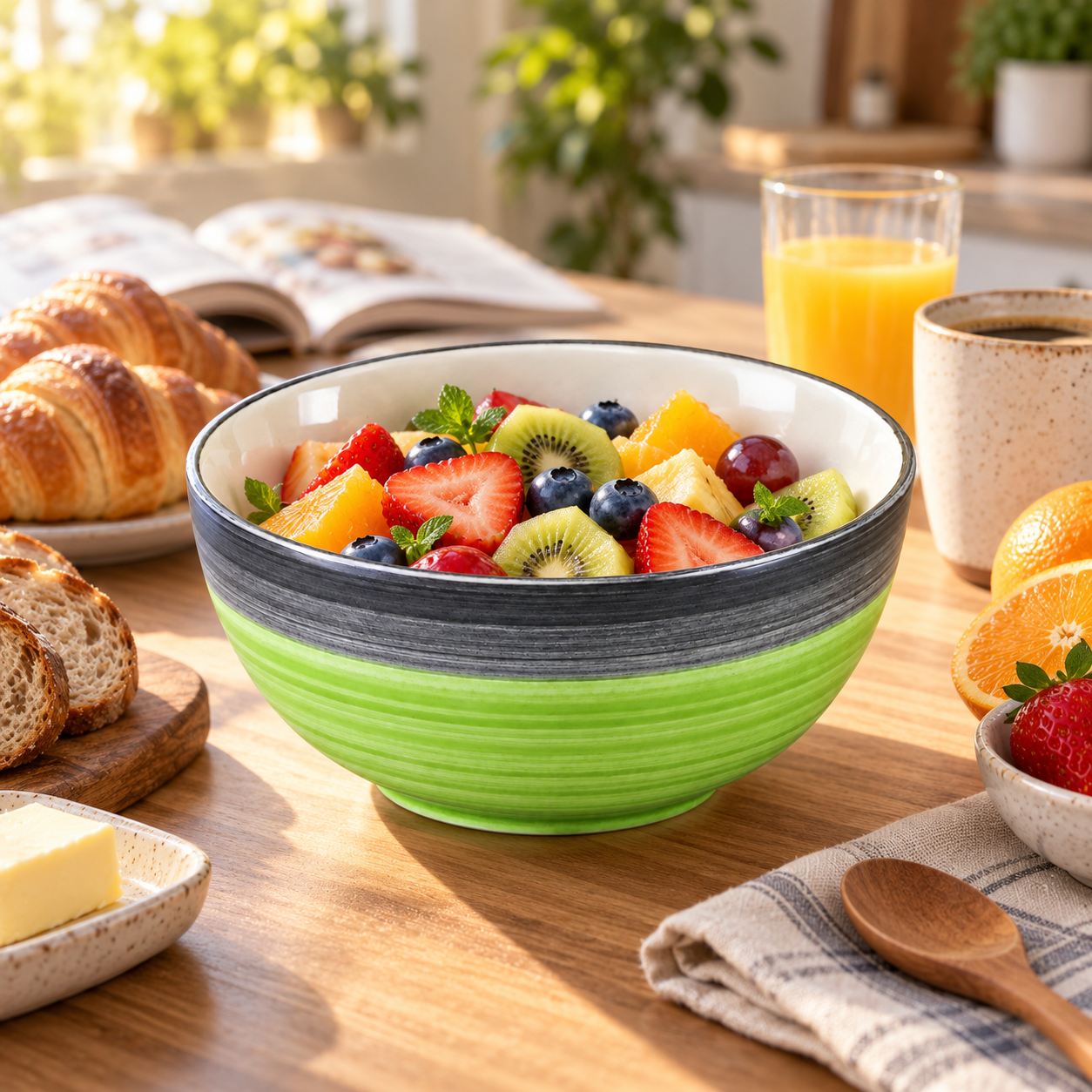 KunhaR Ceramic Serving Bowl 800 ml, Green Gray | Medium Ceramic Bowl for Salad, Pasta, Noodles, Fruits, Curry & Snacks | Premium Tableware for Kitchen & Dining | 1 Piece - Image 4