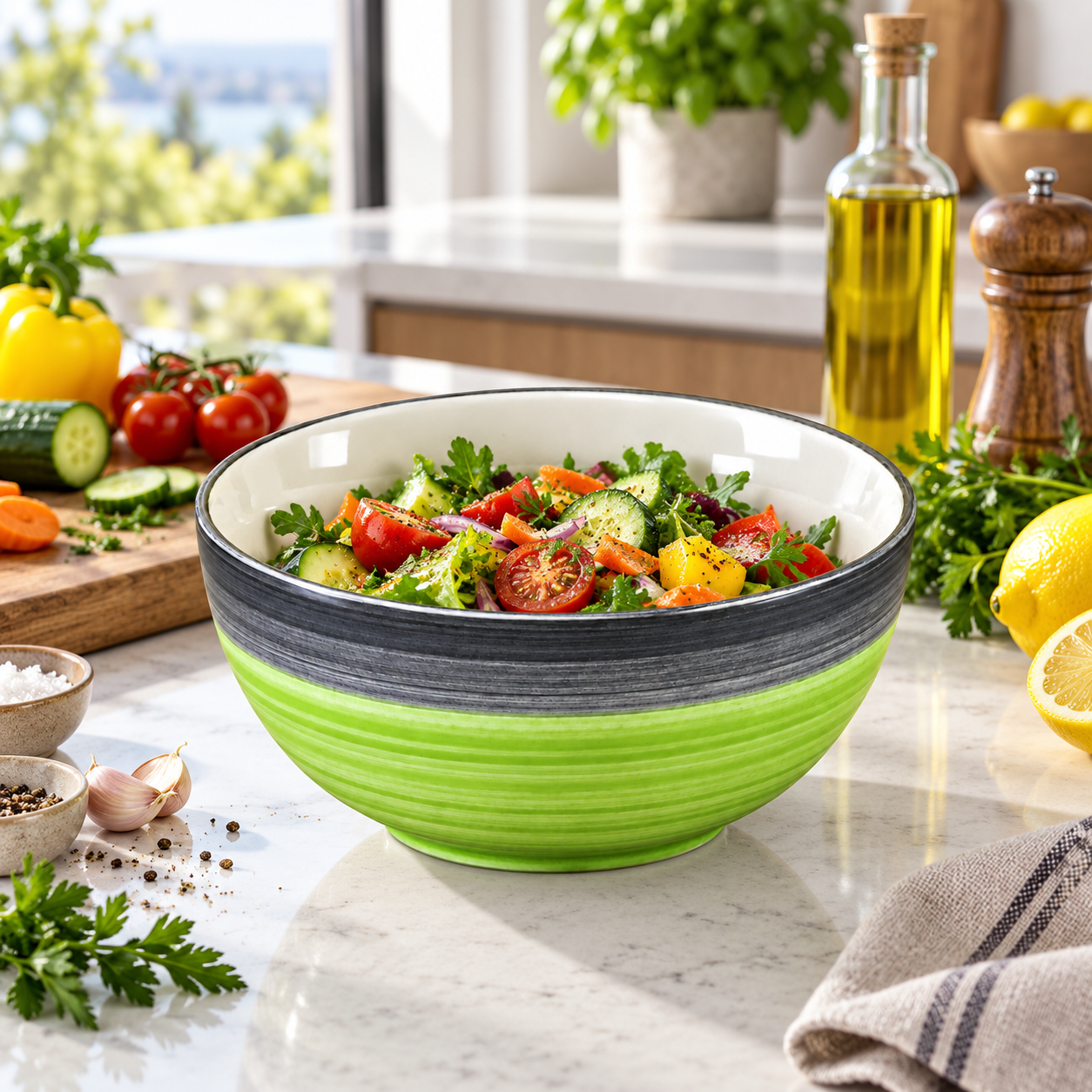 KunhaR Ceramic Serving Bowl 800 ml, Green Gray | Medium Ceramic Bowl for Salad, Pasta, Noodles, Fruits, Curry & Snacks | Premium Tableware for Kitchen & Dining | 1 Piece - Image 5