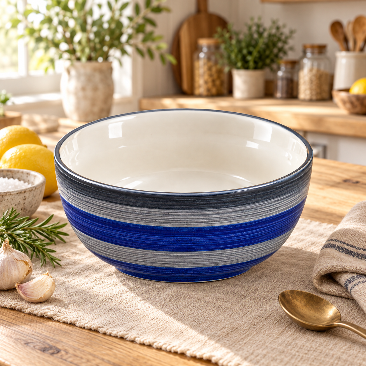KunhaR Ceramic Serving Bowl 800 ml, Monsoon | Medium Ceramic Bowl for Salad, Pasta, Noodles, Fruits, Curry & Snacks | Premium Tableware for Kitchen & Dining | 1 Piece
