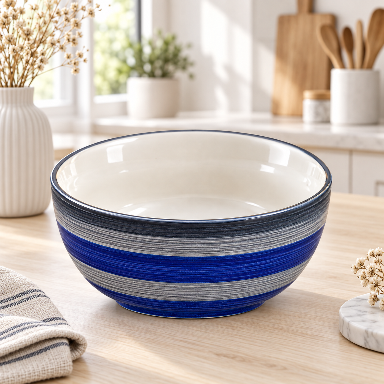 KunhaR Ceramic Serving Bowl 800 ml, Monsoon | Medium Ceramic Bowl for Salad, Pasta, Noodles, Fruits, Curry & Snacks | Premium Tableware for Kitchen & Dining | 1 Piece - Image 2