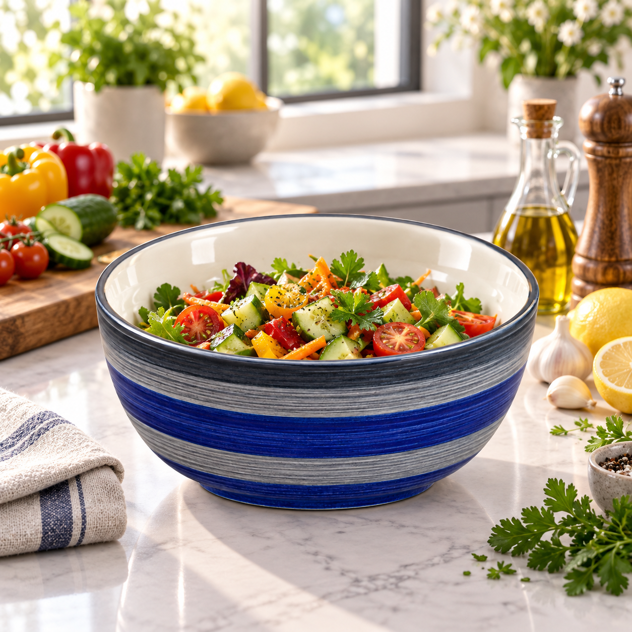 KunhaR Ceramic Serving Bowl 800 ml, Monsoon | Medium Ceramic Bowl for Salad, Pasta, Noodles, Fruits, Curry & Snacks | Premium Tableware for Kitchen & Dining | 1 Piece - Image 4
