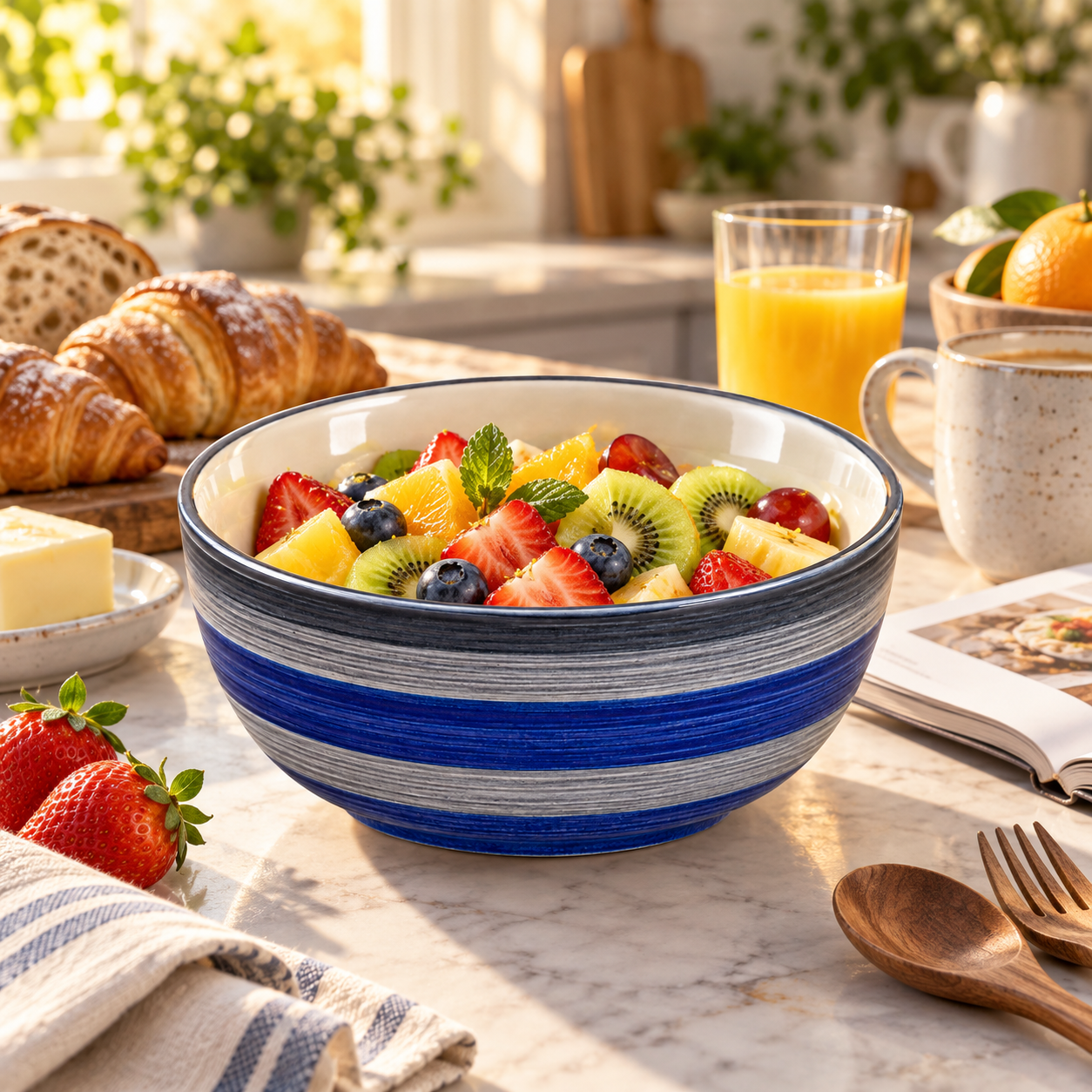 KunhaR Ceramic Serving Bowl 800 ml, Monsoon | Medium Ceramic Bowl for Salad, Pasta, Noodles, Fruits, Curry & Snacks | Premium Tableware for Kitchen & Dining | 1 Piece - Image 5
