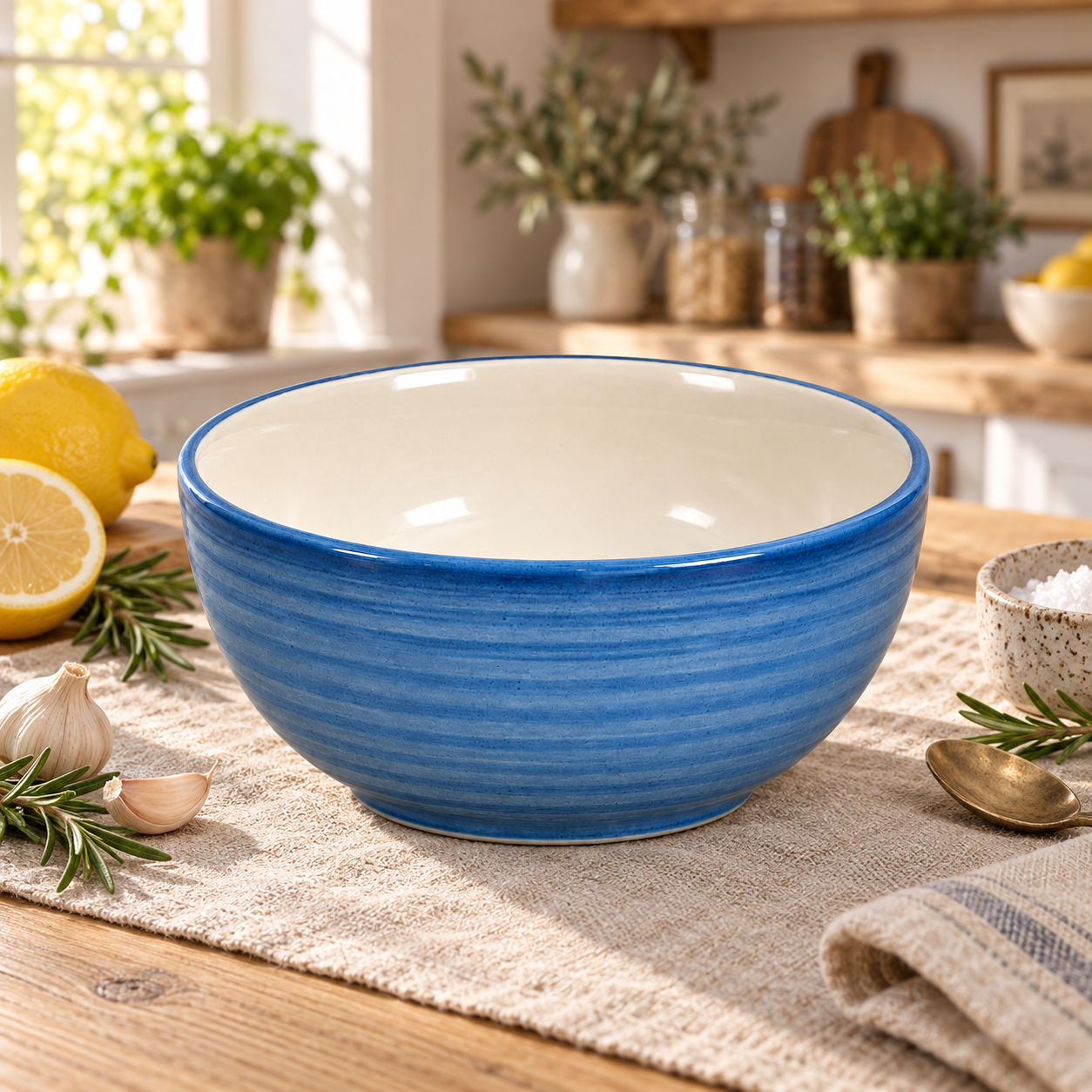 KunhaR Ceramic Serving Bowl 800 ml, Crystal Blue | Medium Ceramic Bowl for Salad, Pasta, Noodles, Fruits, Curry & Snacks | Premium Tableware for Kitchen & Dining | 1 Piece