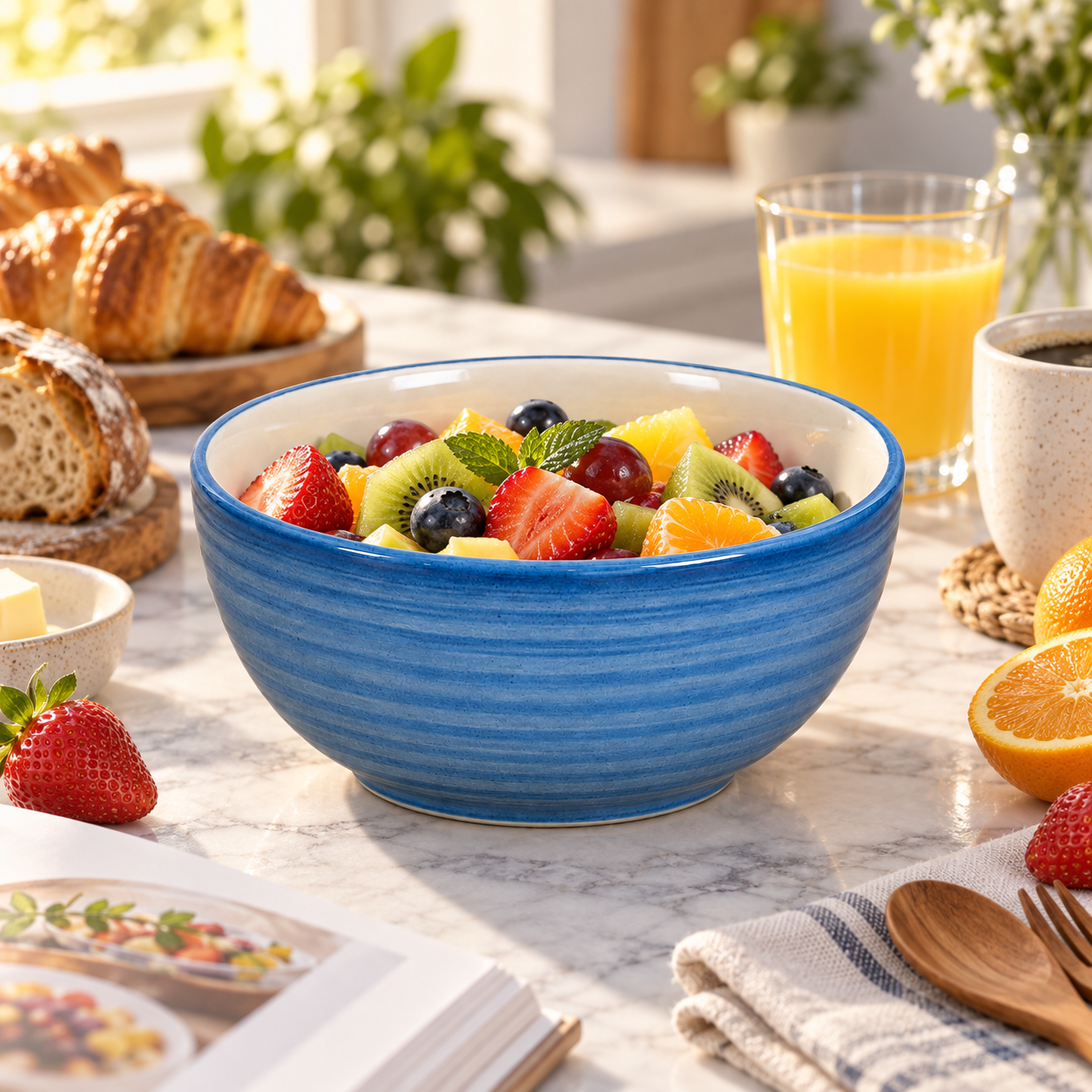 KunhaR Ceramic Serving Bowl 800 ml, Crystal Blue | Medium Ceramic Bowl for Salad, Pasta, Noodles, Fruits, Curry & Snacks | Premium Tableware for Kitchen & Dining | 1 Piece - Image 3