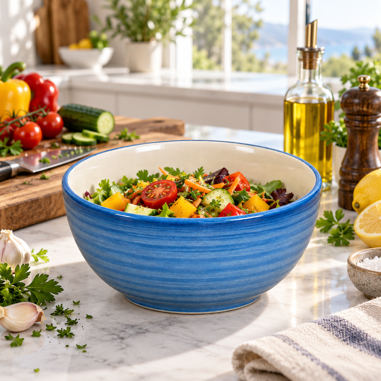 KunhaR Ceramic Serving Bowl 800 ml, Crystal Blue | Medium Ceramic Bowl for Salad, Pasta, Noodles, Fruits, Curry & Snacks | Premium Tableware for Kitchen & Dining | 1 Piece - Image 4