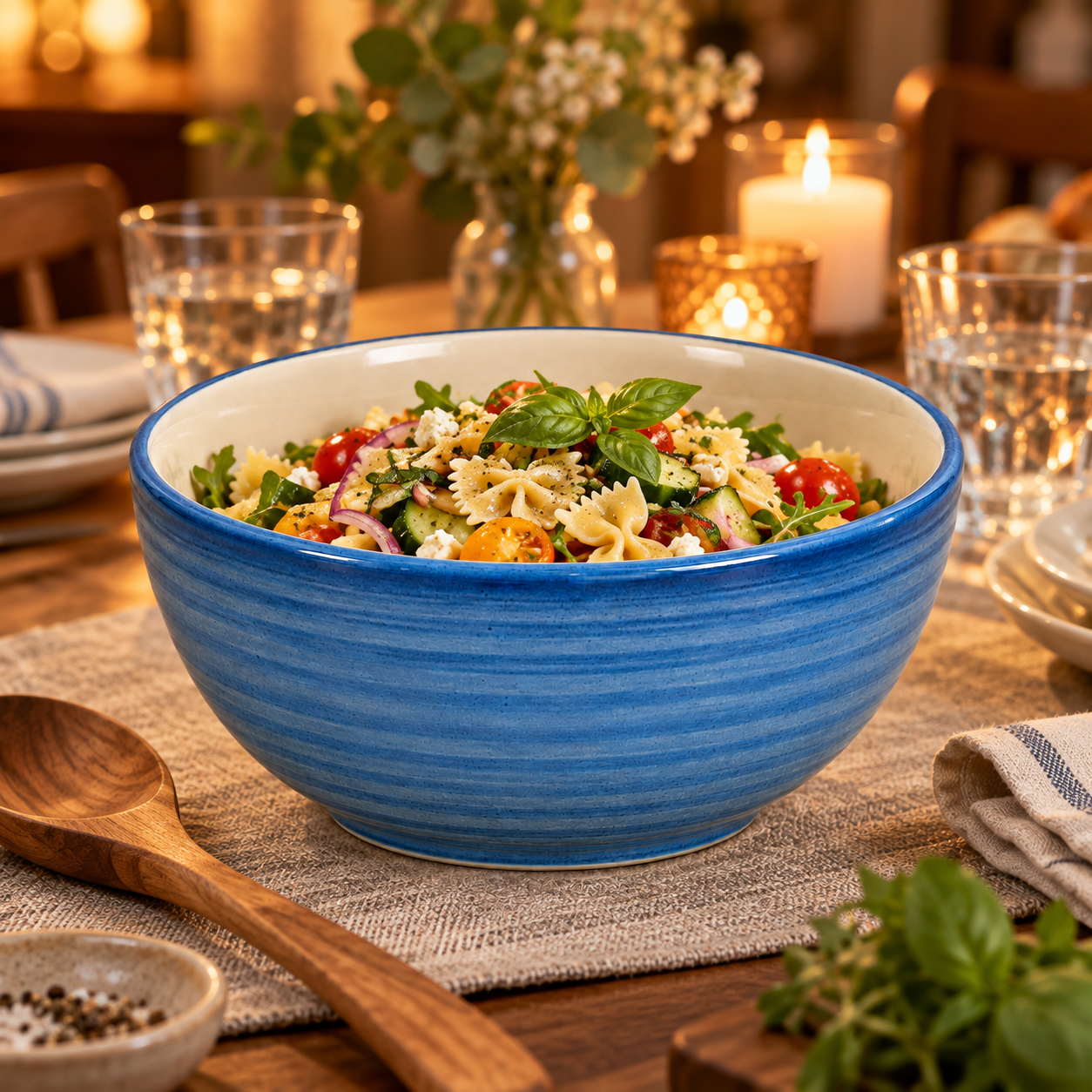 KunhaR Ceramic Serving Bowl 800 ml, Crystal Blue | Medium Ceramic Bowl for Salad, Pasta, Noodles, Fruits, Curry & Snacks | Premium Tableware for Kitchen & Dining | 1 Piece - Image 5