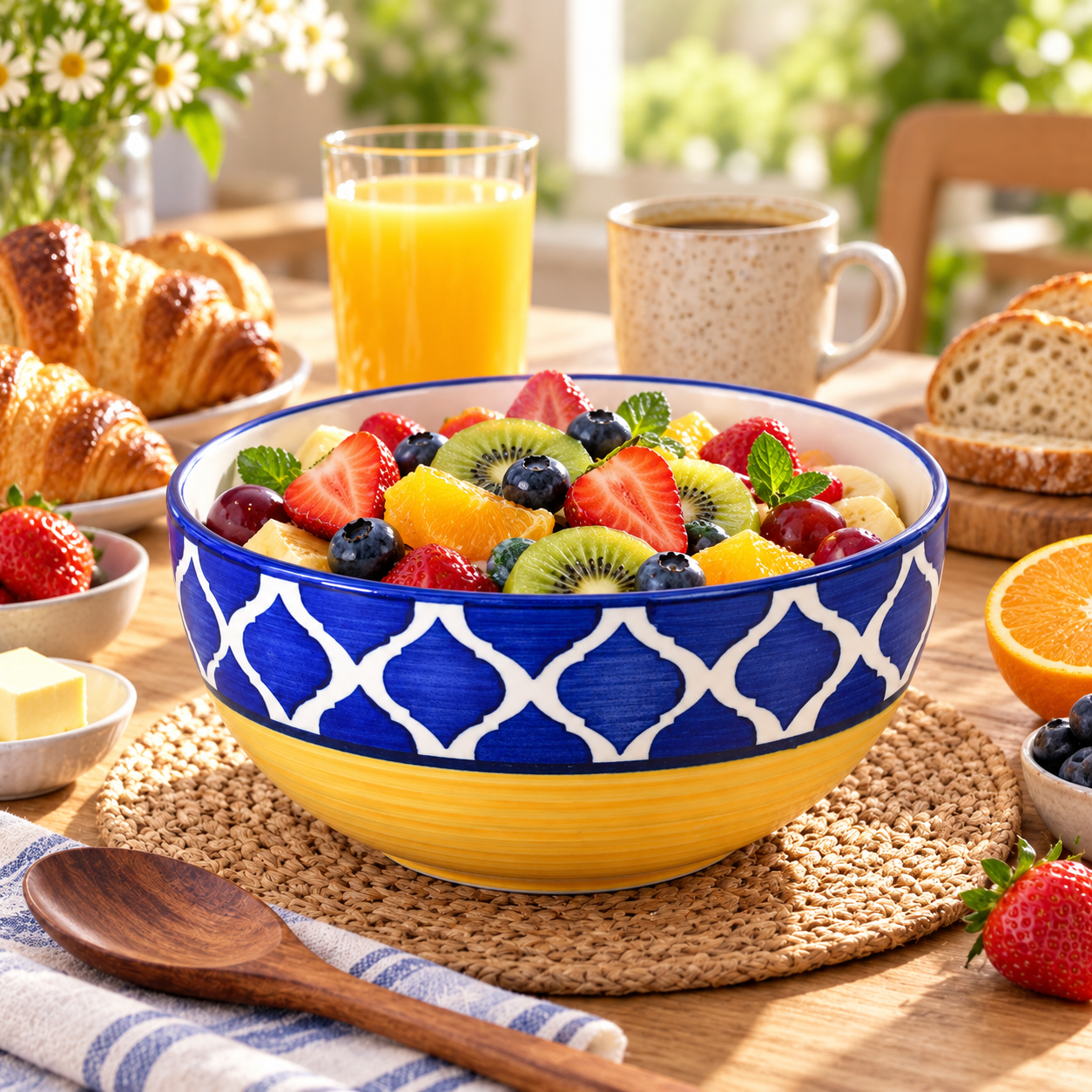KunhaR Ceramic Serving Bowl 800 ml, Yellow Blue | Medium Ceramic Bowl for Salad, Pasta, Noodles, Fruits, Curry & Snacks | Premium Tableware for Kitchen & Dining | 1 Piece - Image 5