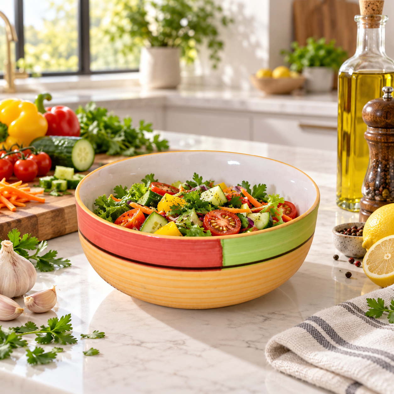 KunhaR Ceramic Serving Bowl 800 ml, Yellow Multi | Medium Ceramic Bowl for Salad, Pasta, Noodles, Fruits, Curry & Snacks | Premium Tableware for Kitchen & Dining | 1 Piece - Image 4