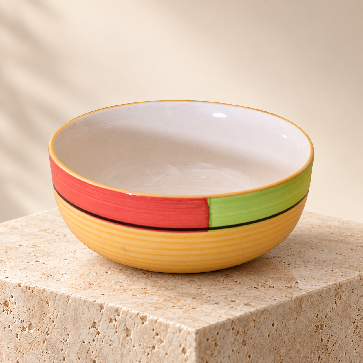 KunhaR Ceramic Serving Bowl 800 ml, Yellow Multi | Medium Ceramic Bowl for Salad, Pasta, Noodles, Fruits, Curry & Snacks | Premium Tableware for Kitchen & Dining | 1 Piece - Image 6