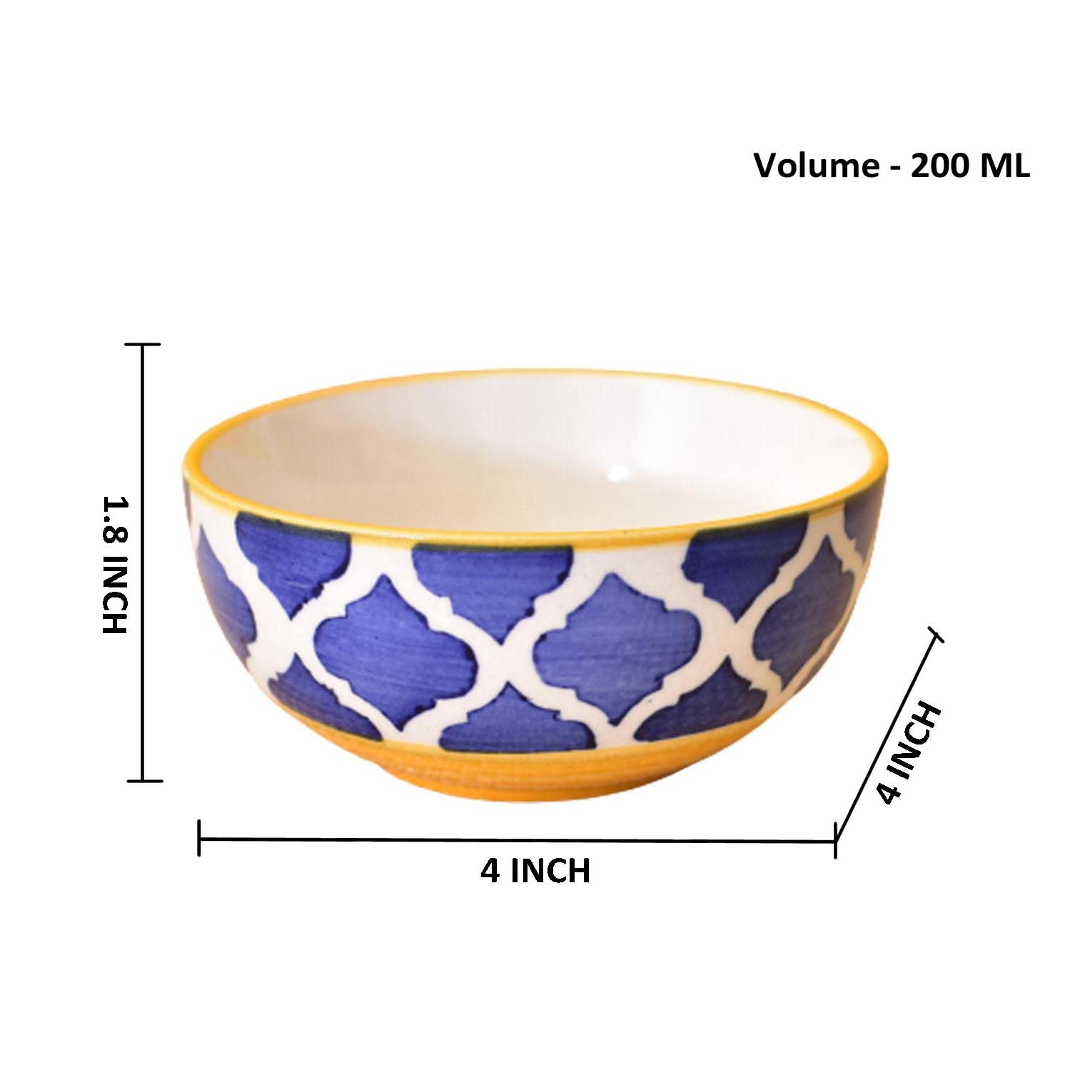 Kunhar Ceramic Hand Painted Dessert Bowls - 200 Ml, 4 Pieces, Yellow - Image 2